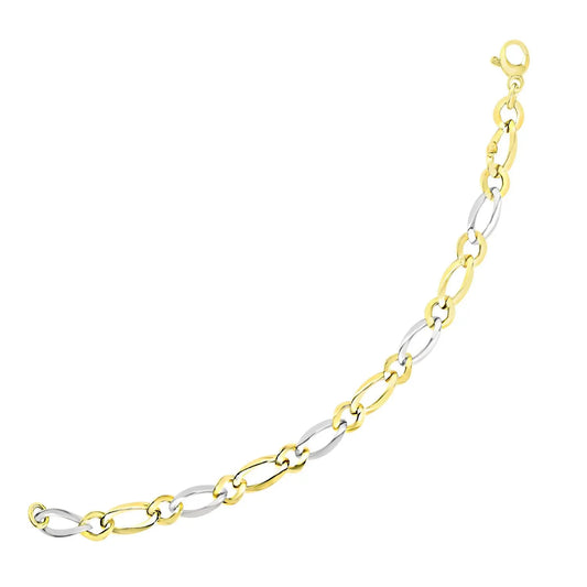 14k Two-Tone Gold Figaro Chain Bracelet with Long and Short Links (10.00 mm)Monde Trend