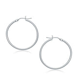 10k White Gold Polished Hoop Earrings (2x30 mm)Monde Trend