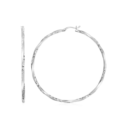 Matte and Textured Twisted Hoop Earrings in Sterling Silver(50mm) RCJ