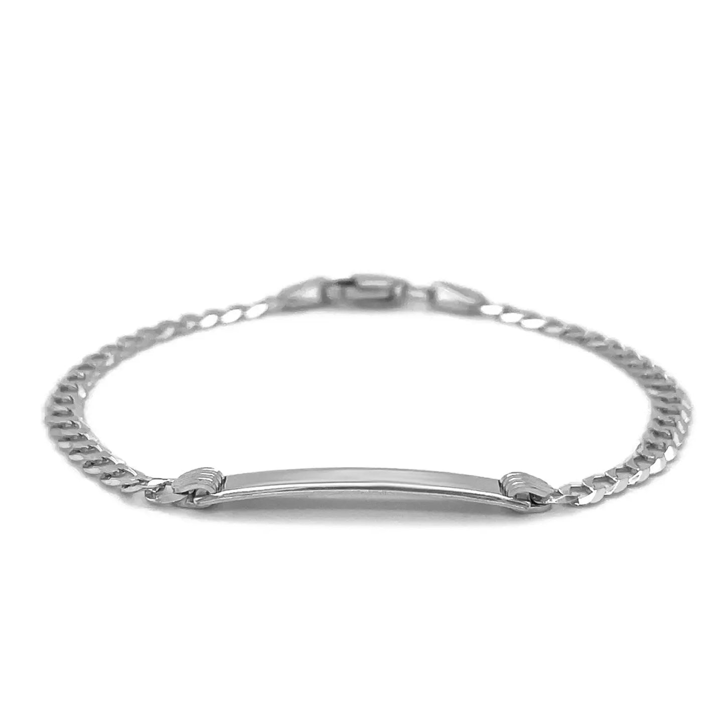 14k White Gold Curb Link Chain Polished Childrens ID Bracelet (3.00 mm)Monde Trend