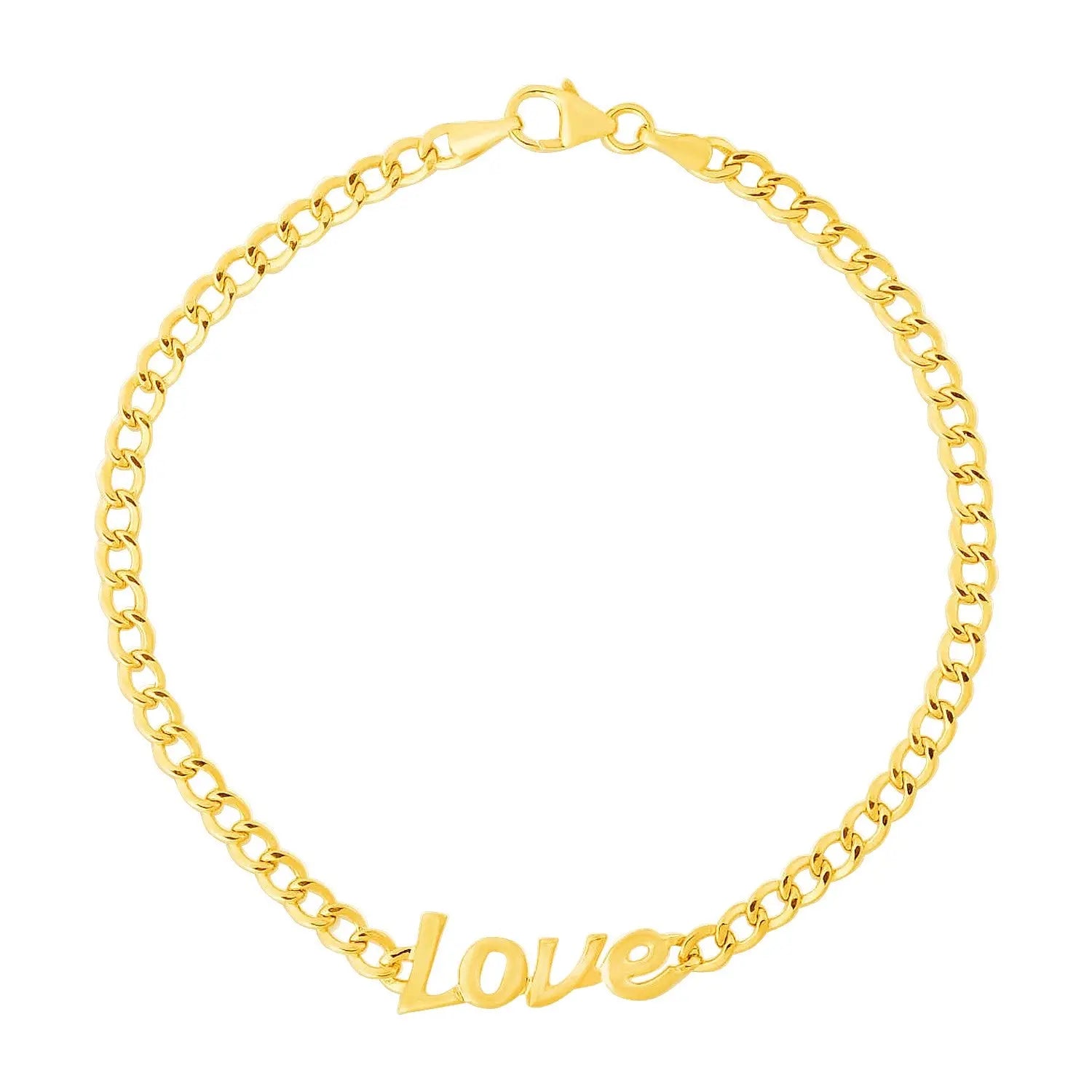 14k Yellow Gold 7 inch Curb Chain Love Bracelet RCJ