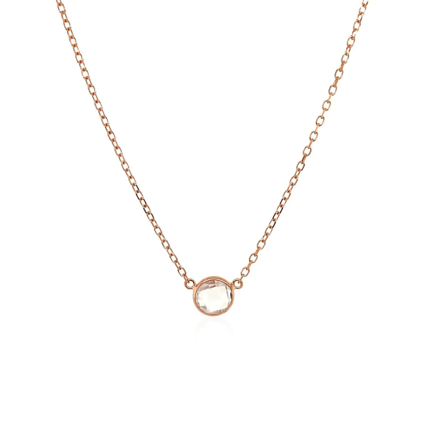 14k Rose Gold 17 inch Necklace with Round White TopazMonde Trend