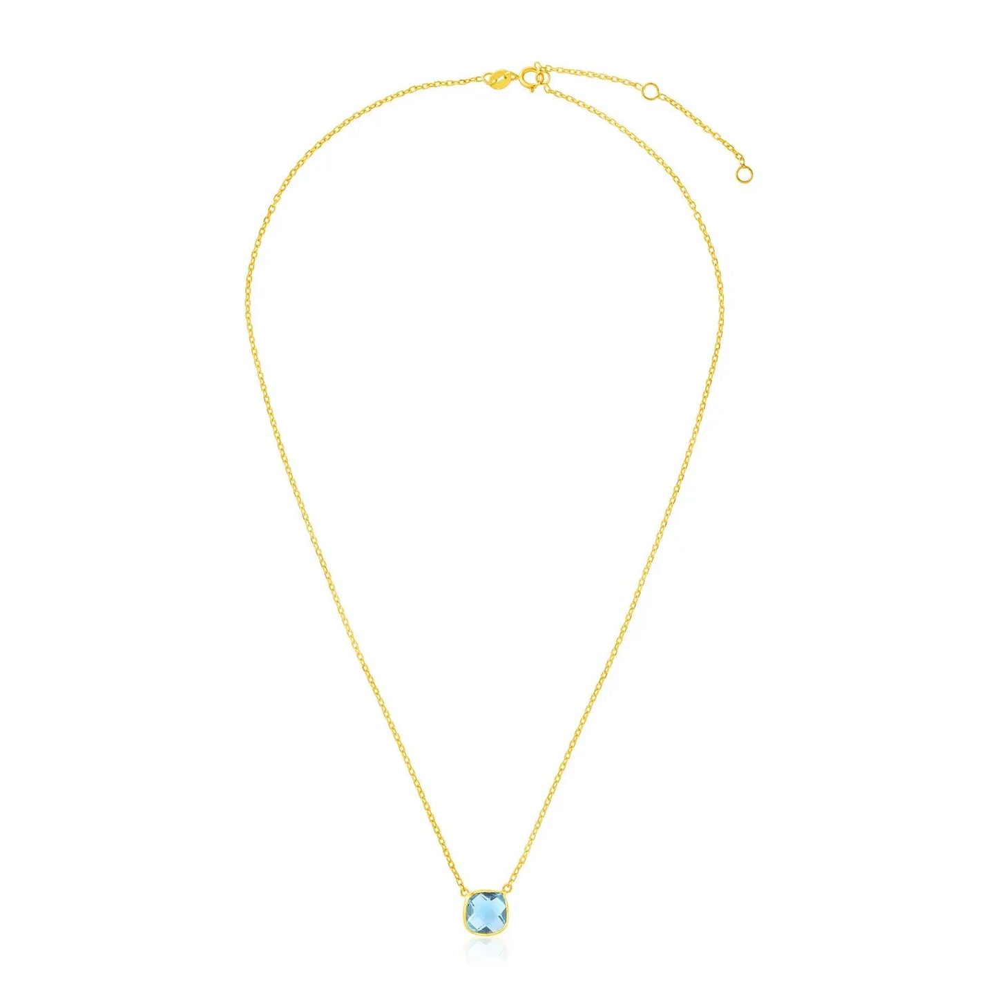 14k Yellow Gold 17 inch Necklace with Cushion Blue Topaz RCJ