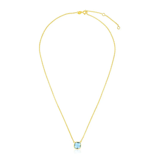 14k Yellow Gold 17 inch Necklace with Cushion Blue Topaz RCJ