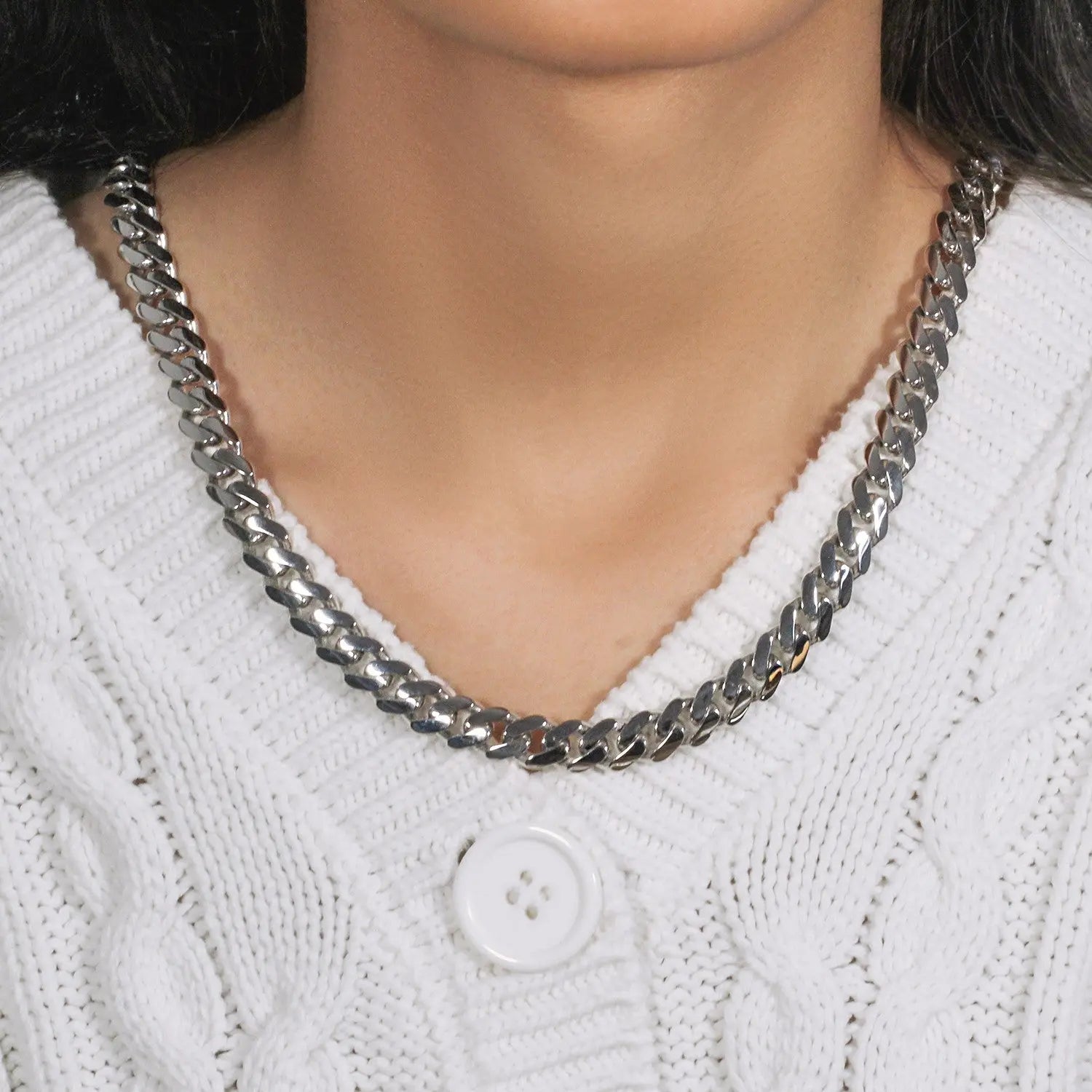 14k White Gold 22 inch Polished Curb Chain NecklaceMonde Trend