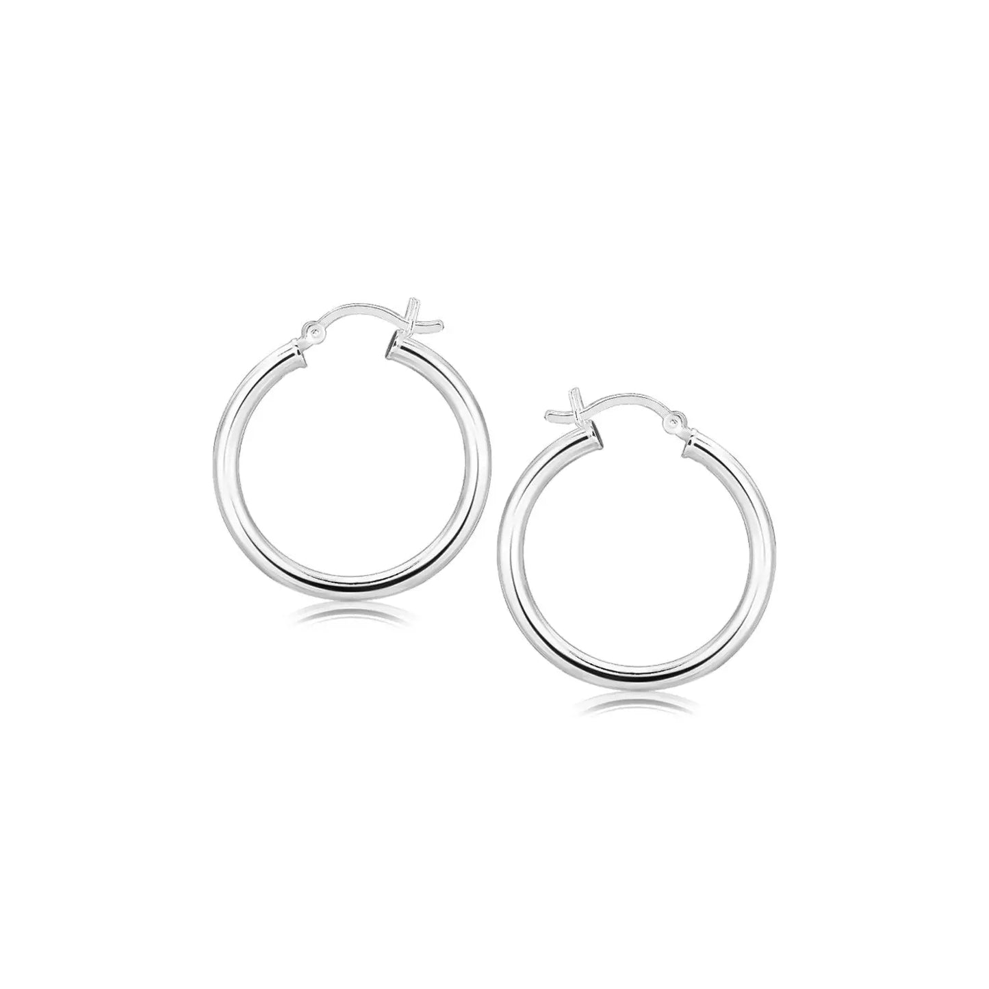 Sterling Silver Rhodium Plated Polished Look Hoop Earrings (3x25mm) RCJ