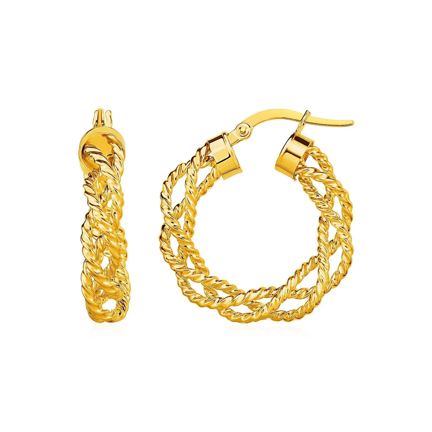 Textured Braided Hoop Earrings in 14k Yellow Gold(4x15mm) RCJ