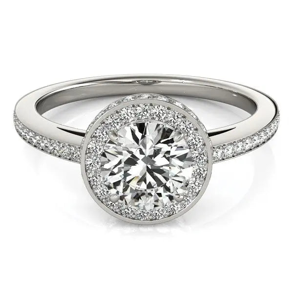 14k White Gold Round Diamond Engagement Ring with Pave Set Halo (1 1/2 cttw) RCJ