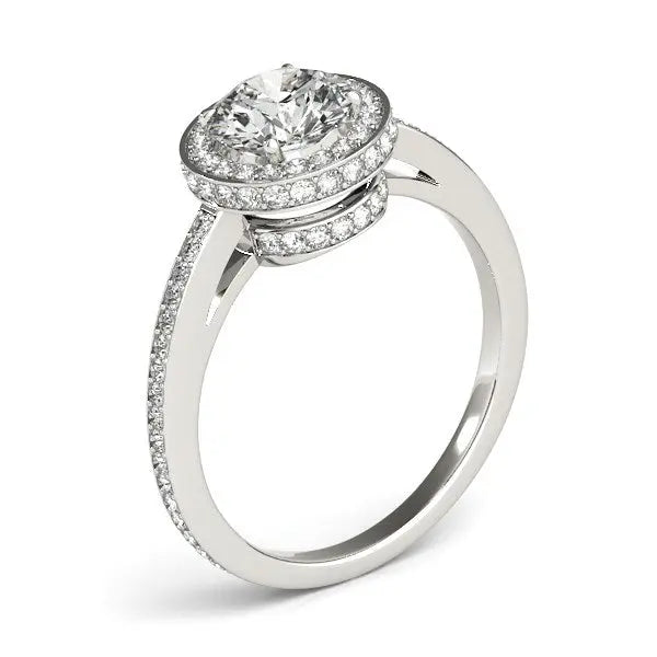 14k White Gold Round Diamond Engagement Ring with Pave Set Halo (1 1/2 cttw) RCJ