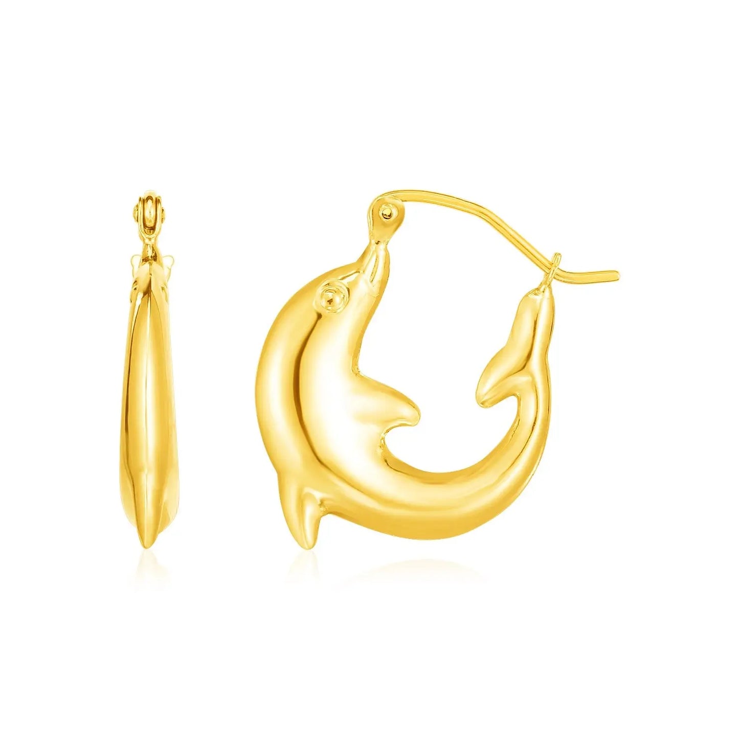 14K Yellow Gold Dolphin Hoop Earrings RCJ