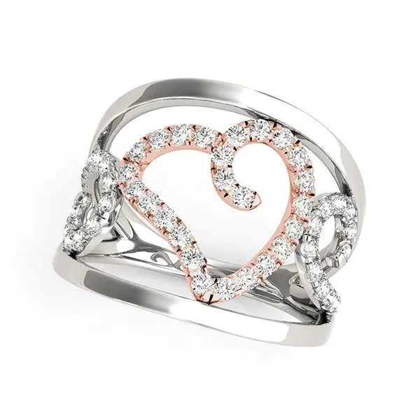 Heart Motif Filigree Style Diamond Ring in 14k White And Rose Gold (1/4 cttw) RCJ