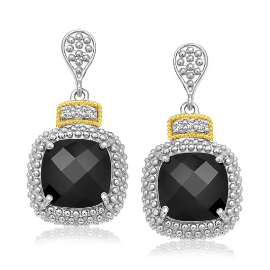 18k Yellow Gold & Sterling Silver Black Onyx & Diamond Earrings (.05cttw) RCJ