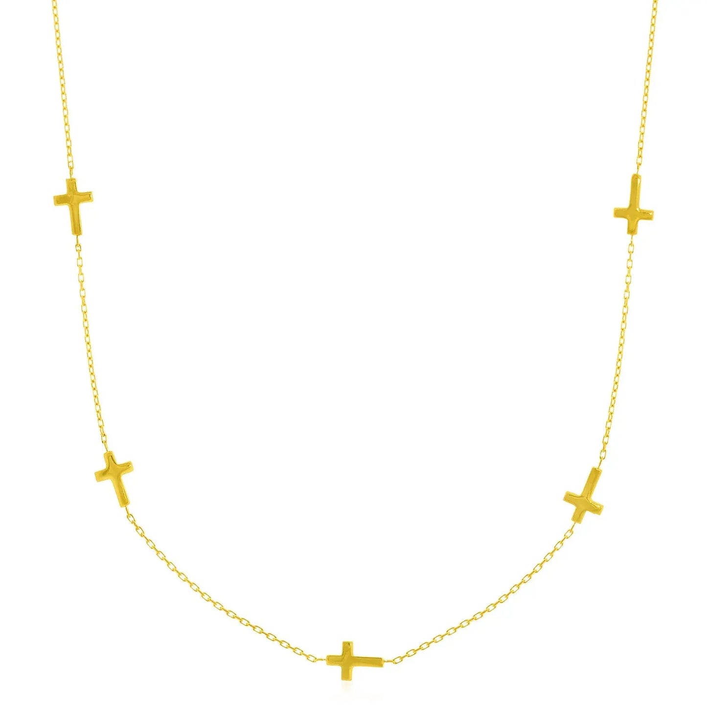 14k Yellow Gold Chain Necklace with Cross Stations RCJ