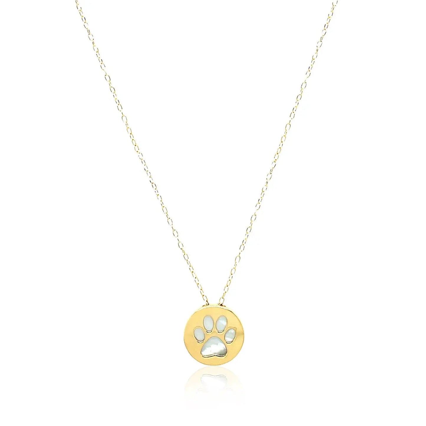 14k Yellow Gold Necklace with Dog Paw Print Symbol in Mother of Pearl RCJ