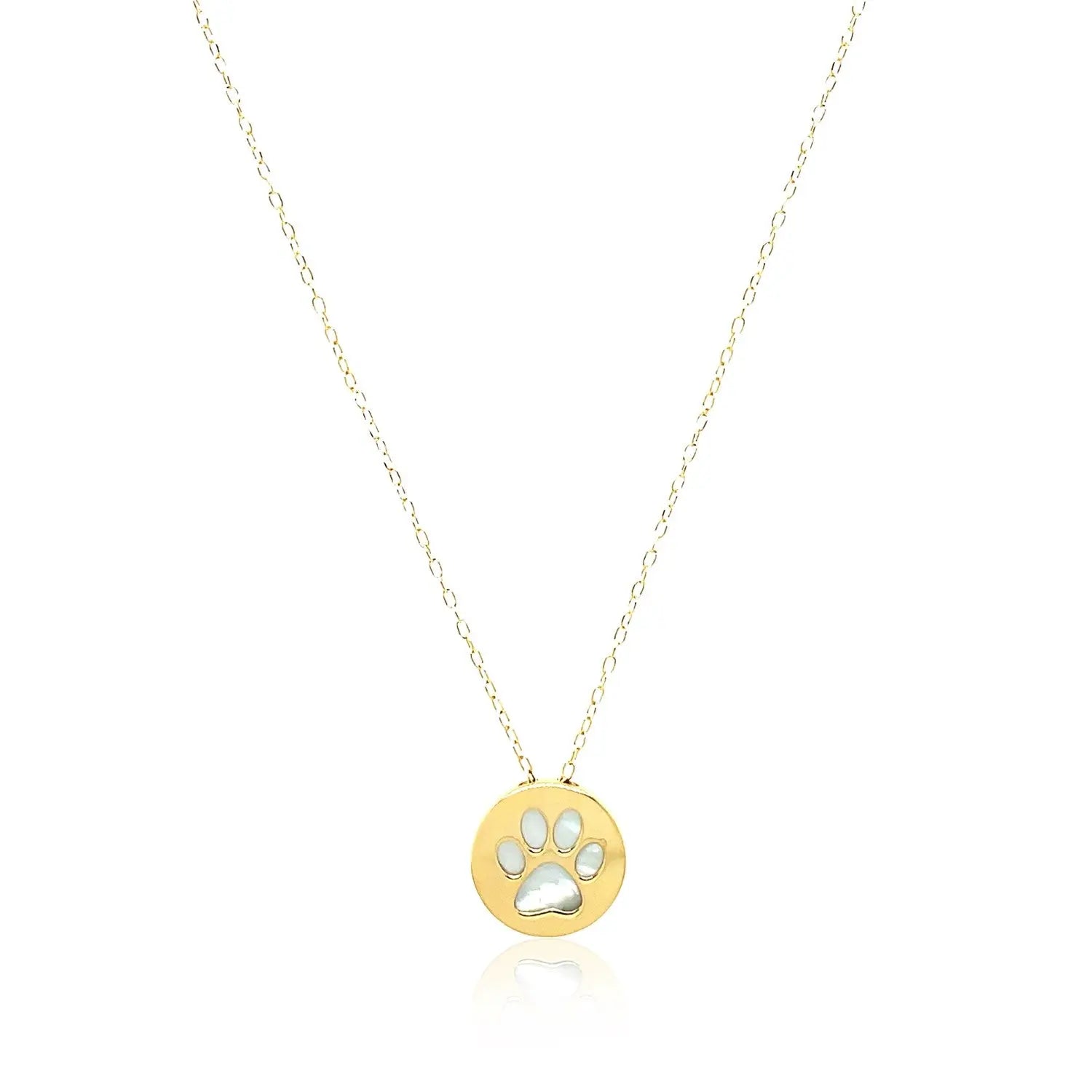 14k Yellow Gold Necklace with Dog Paw Print Symbol in Mother of Pearl RCJ