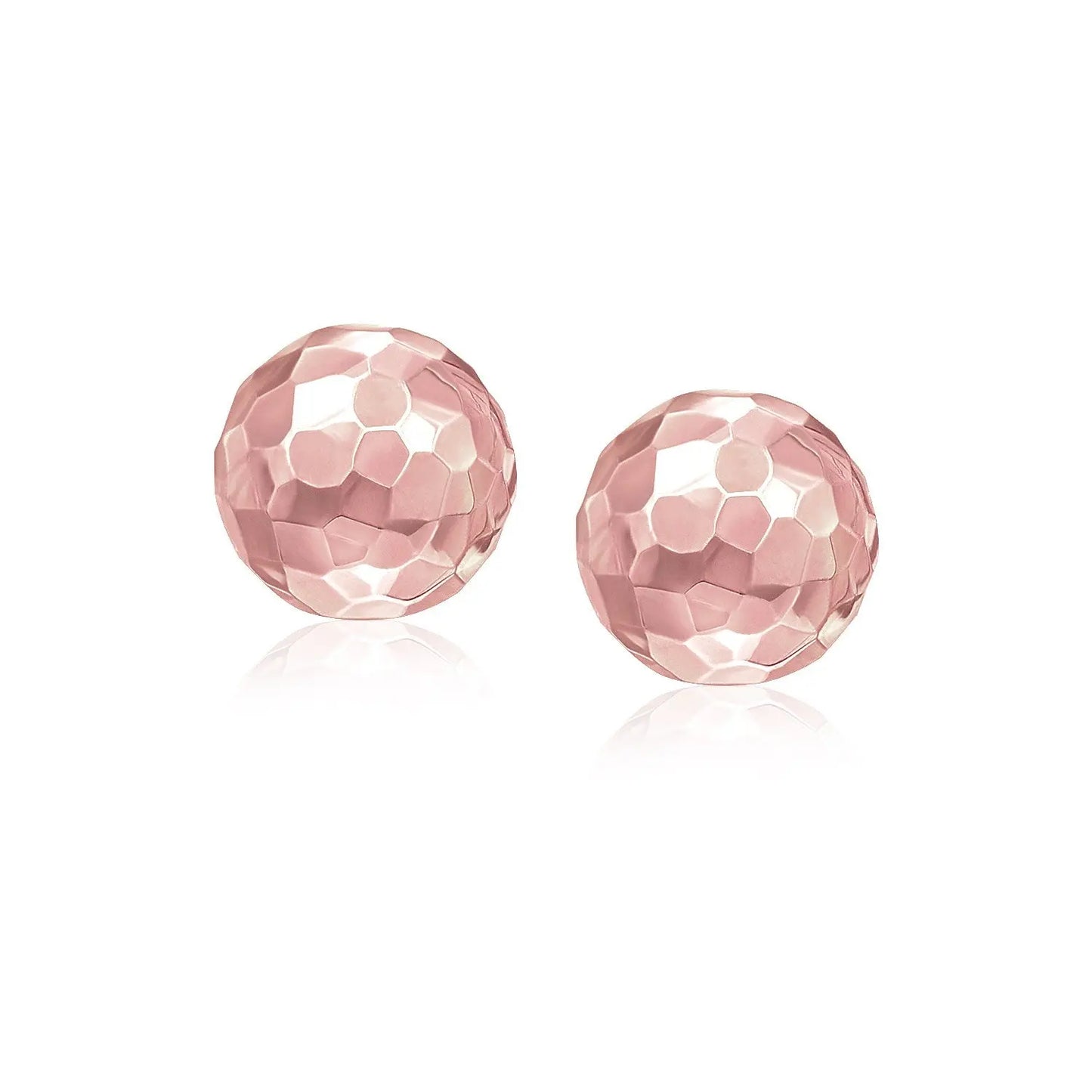 14k Rose Gold Round Faceted Style Stud Earrings(7mm)Monde Trend