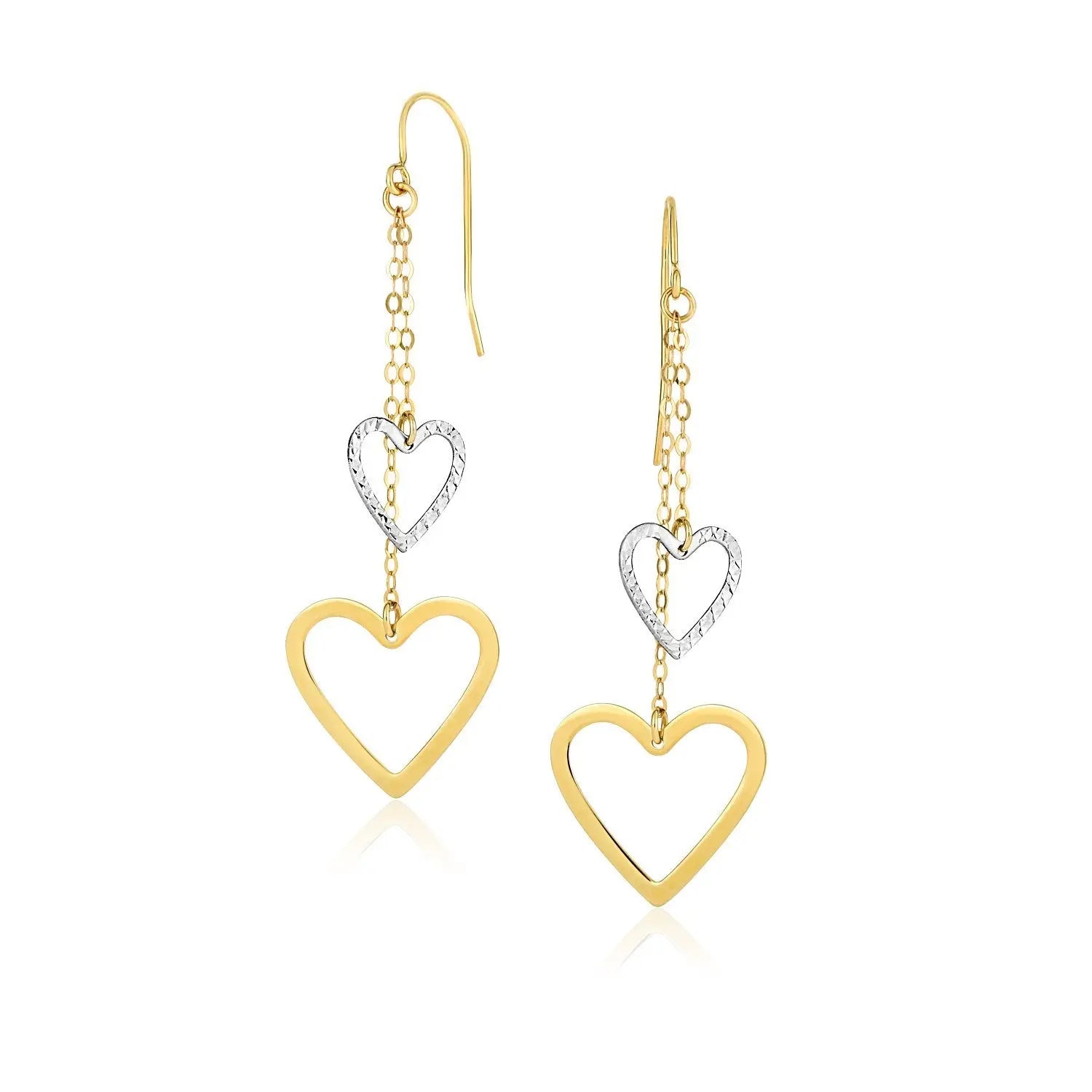 10k Two-Tone Gold Cutout Heart Chain Dangling EarringsMonde Trend