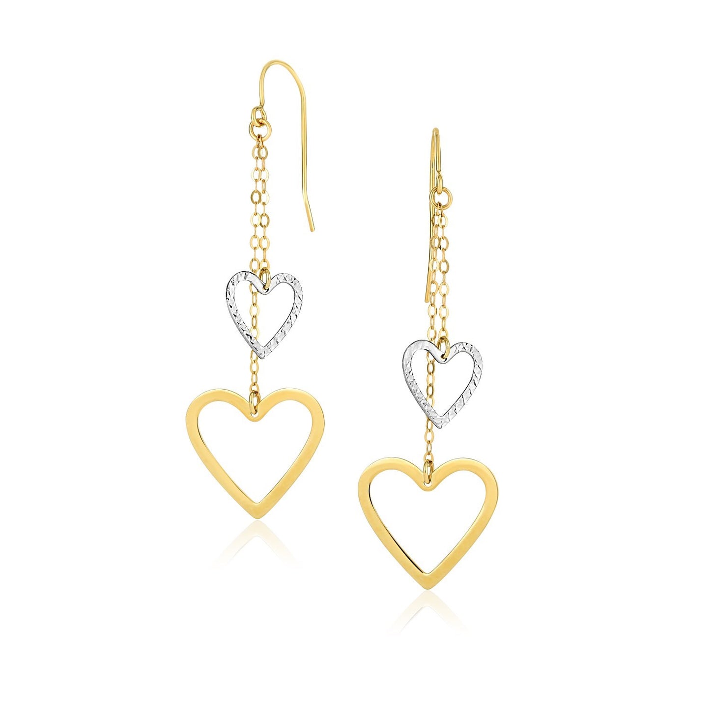 10k Two-Tone Gold Cutout Heart Chain Dangling EarringsMonde Trend