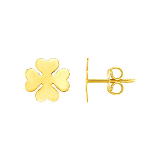 14K Yellow Gold Four Leaf Clover Earrings(10mm) RCJ