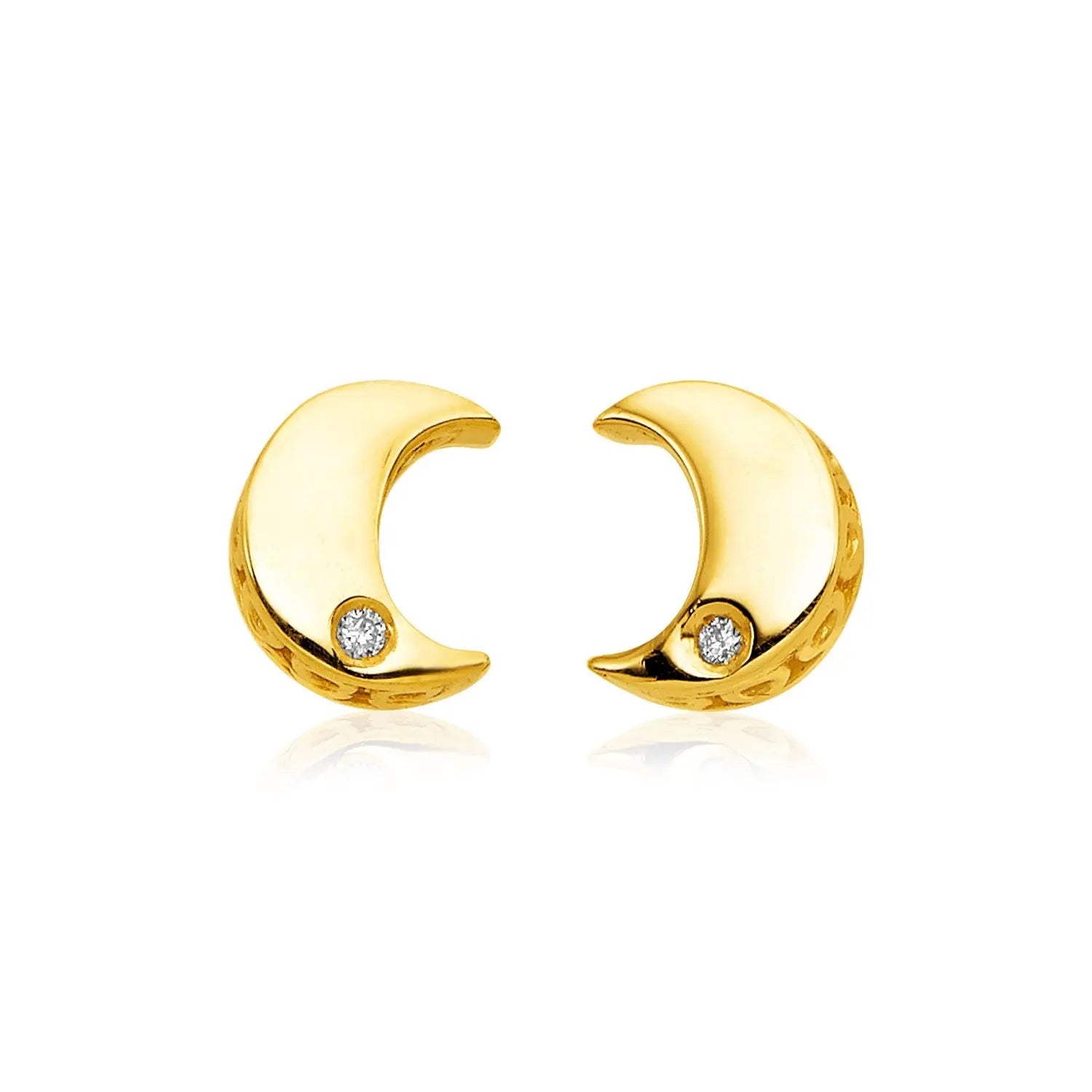 14k Yellow Gold Polished Moon Earrings with Diamonds RCJ