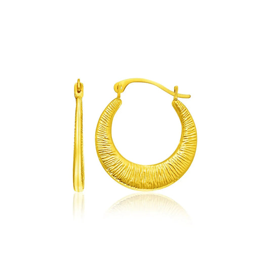 14k Yellow Gold Graduated Round Textured Hoop Earrings RCJ