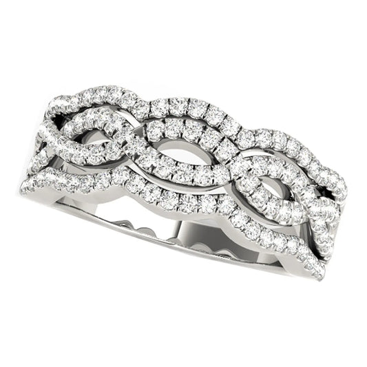 Diamond Studded Ring with Four Curves in 14k White Gold (5/8 cttw) RCJ