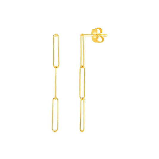 14k Yellow Gold Paperclip Chain Dangle Earrings RCJ