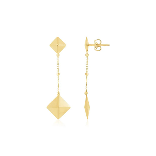 14K Yellow Gold High Polish Pyramid Drop Earrings RCJ