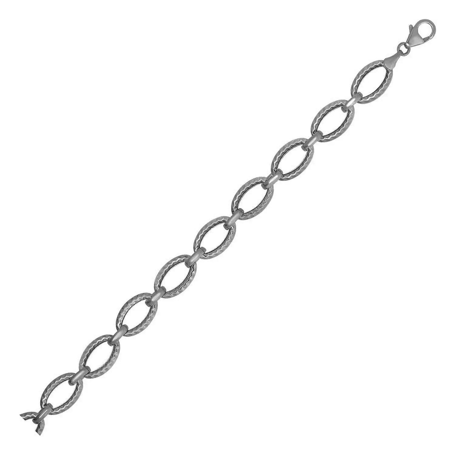 Textured Oval Link Bracelet in 14k White Gold (8.60 mm) RCJ