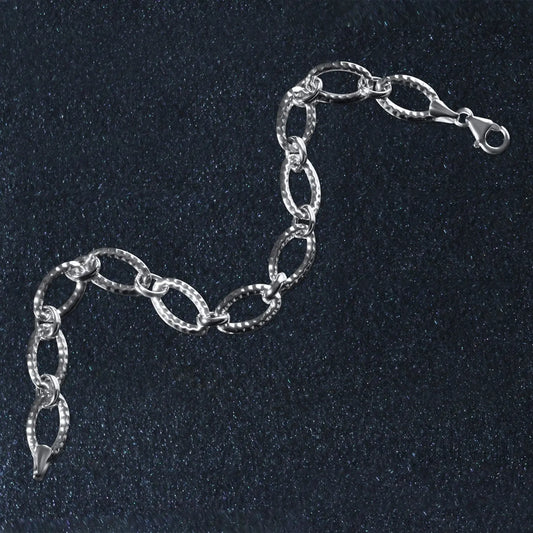 Textured Oval Link Bracelet in 14k White Gold (8.60 mm) RCJ