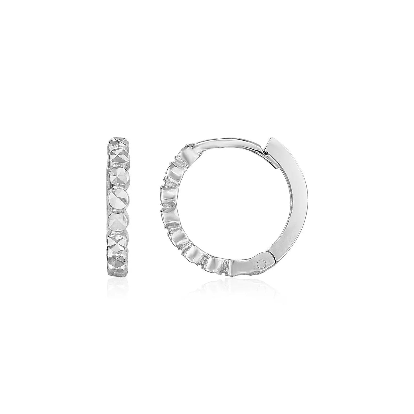 14k White Gold Petite Textured Round Hoop Earrings RCJ