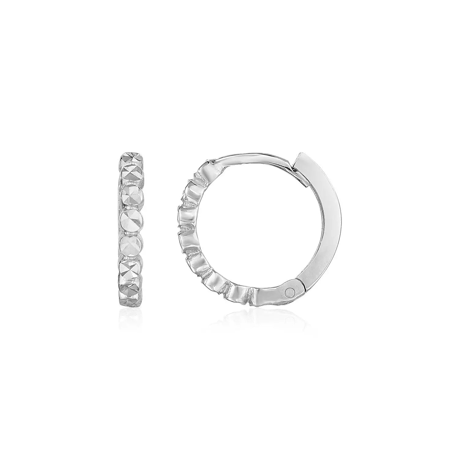 14k White Gold Petite Textured Round Hoop Earrings RCJ