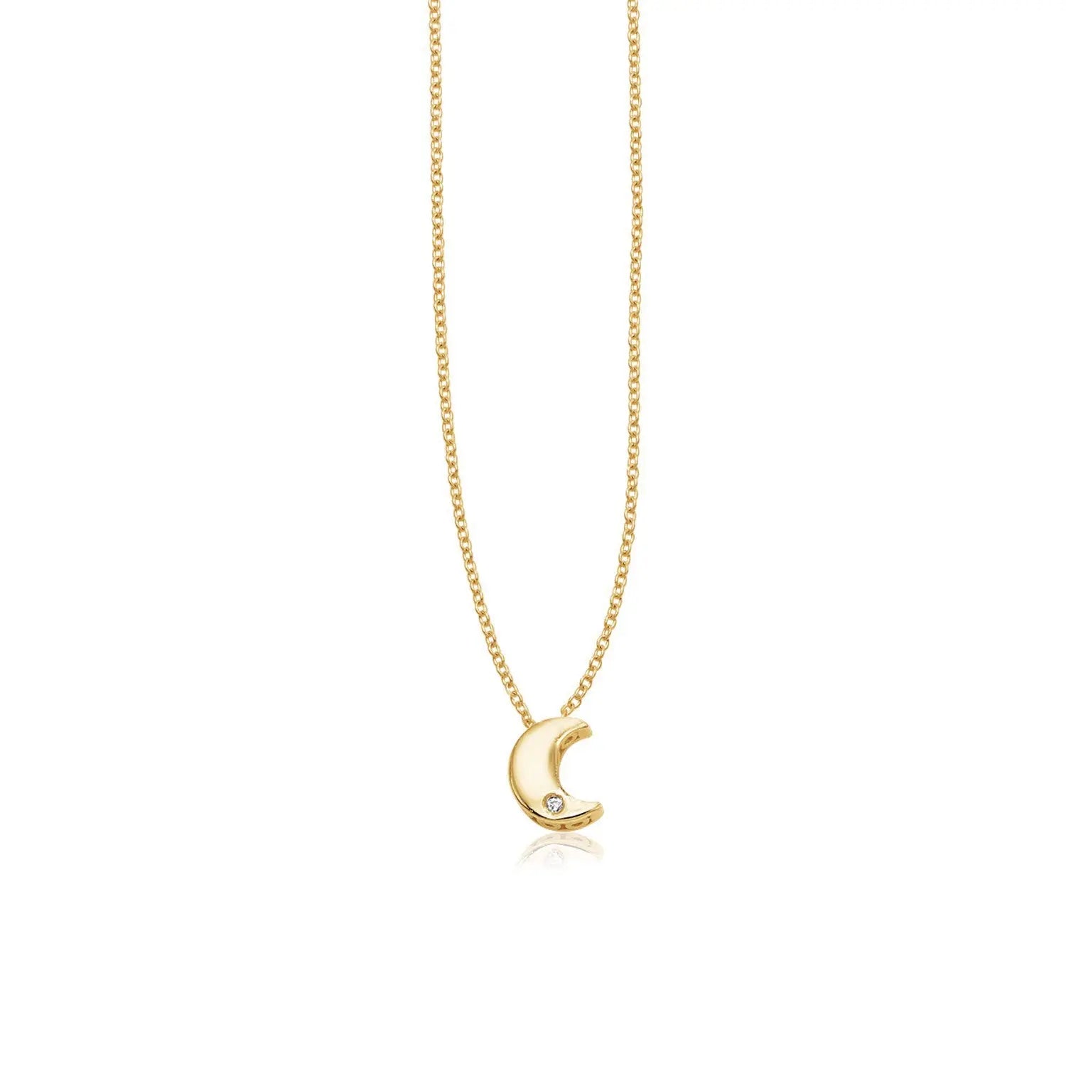 14k Yellow Gold Polished Moon Necklace with Diamond RCJ