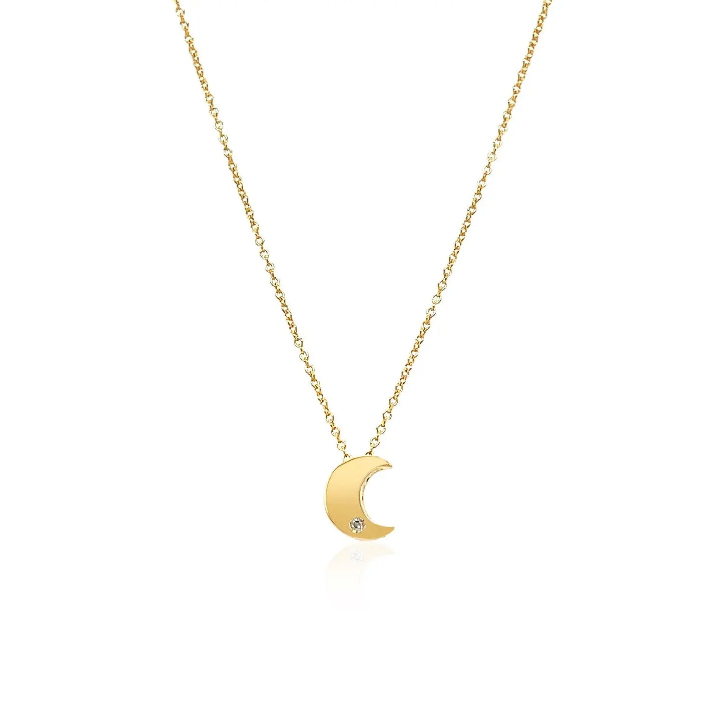 14k Yellow Gold Polished Moon Necklace with Diamond RCJ