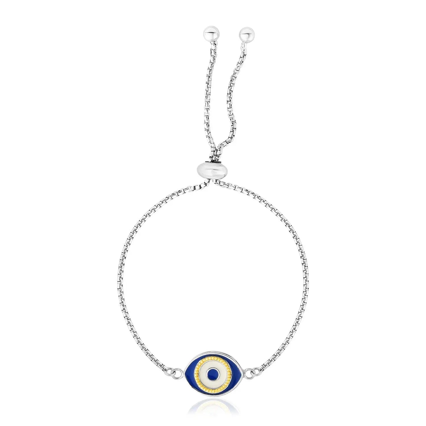 Sterling Silver Adjustable Two Toned Enameled Evil Eye Friendship Bracelet (1.00 mm) RCJ