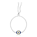 Sterling Silver Adjustable Two Toned Enameled Evil Eye Friendship Bracelet (1.00 mm) RCJ