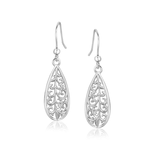 Sterling Silver Teardrop Filigree Style Drop Earrings RCJ