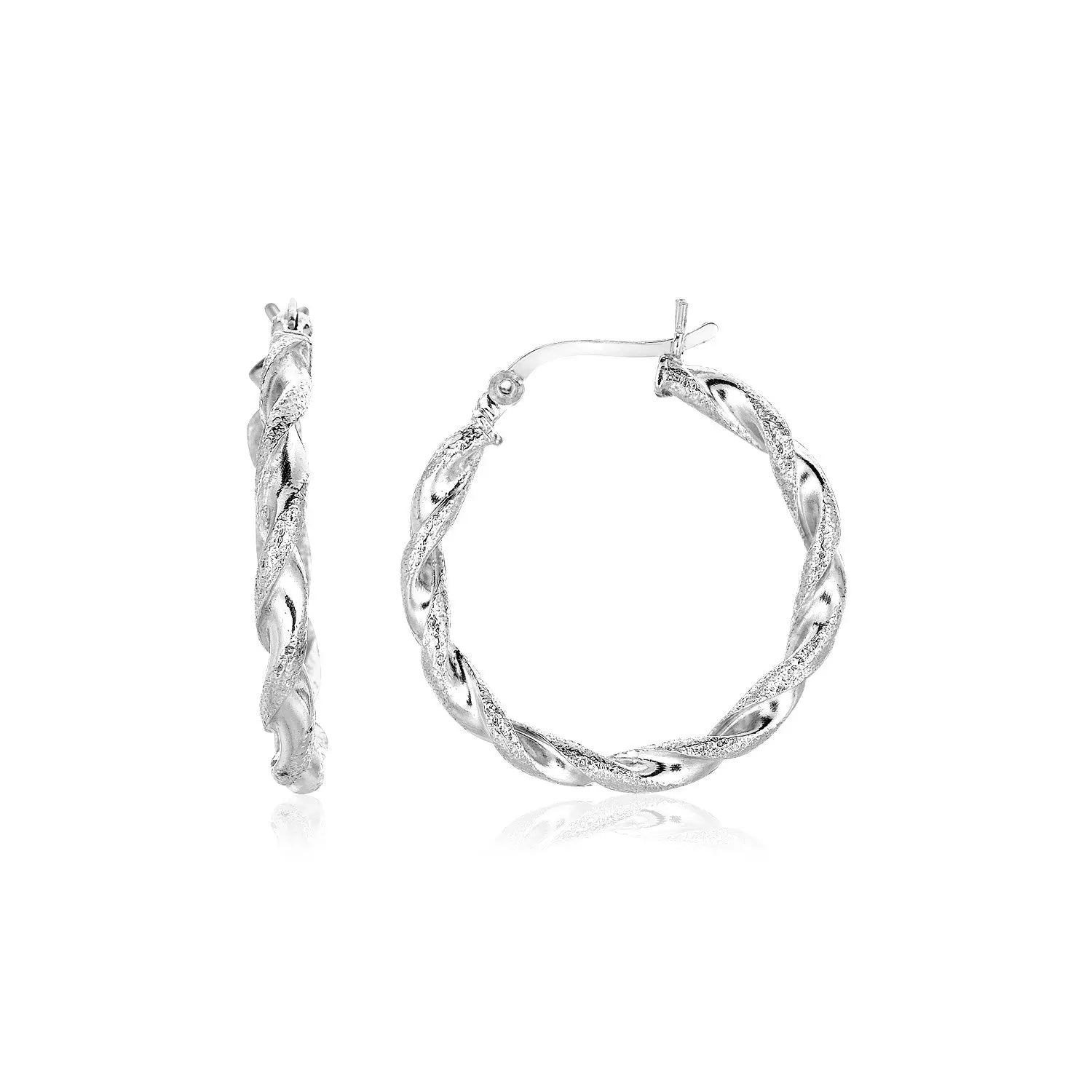 Sterling Silver Round Twisted Hoop Earrings(3x20mm) RCJ