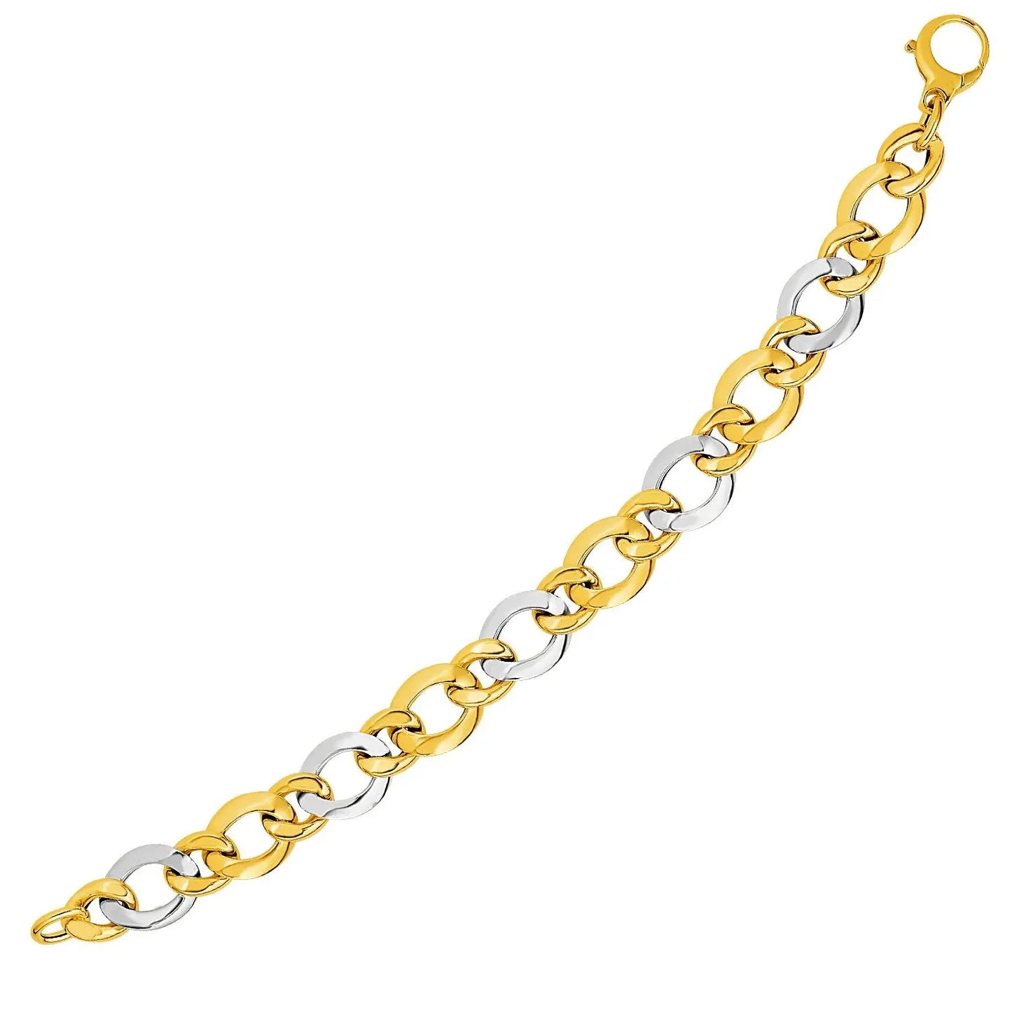 14k Two-Tone Yellow and White Gold Alternating Size Link Bracelet (12.50 mm)Monde Trend