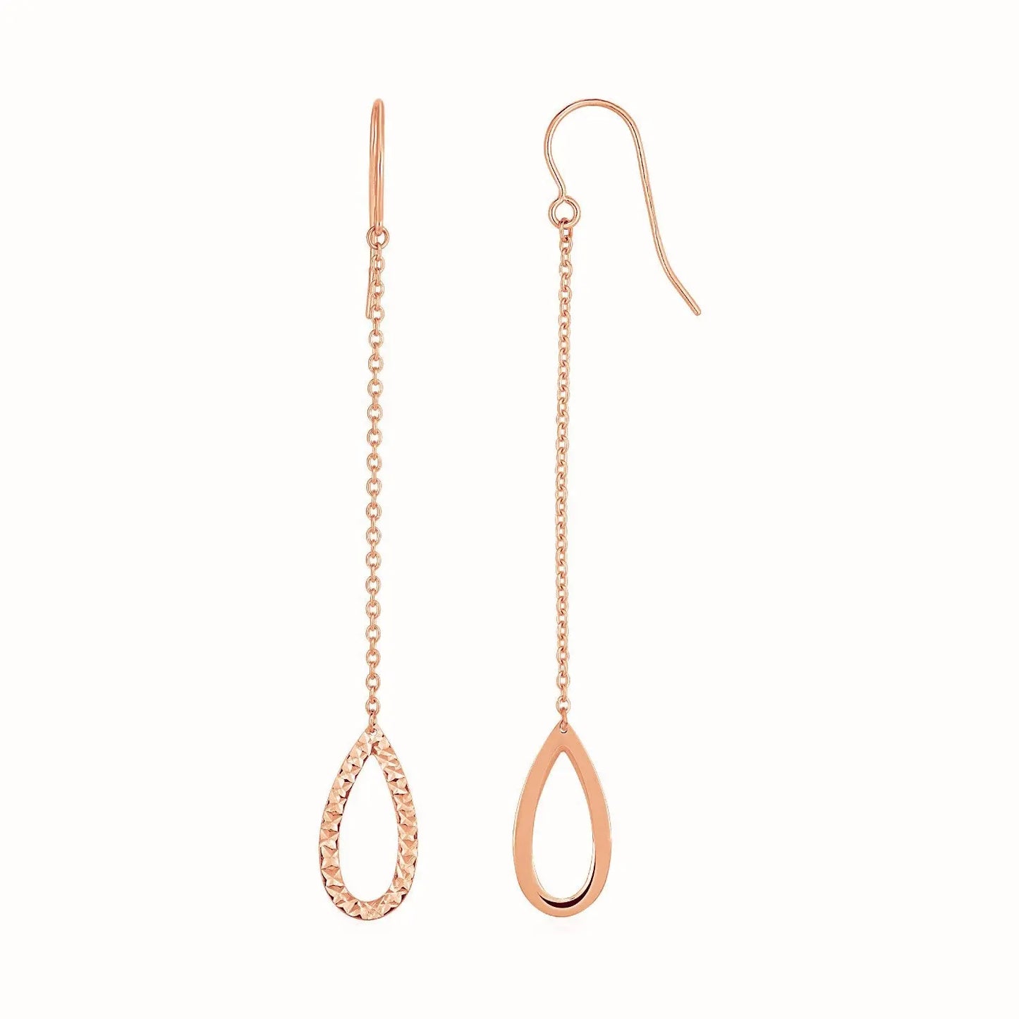 Textured Pear Shaped Long Drop Earrings in 14k Rose Gold RCJ