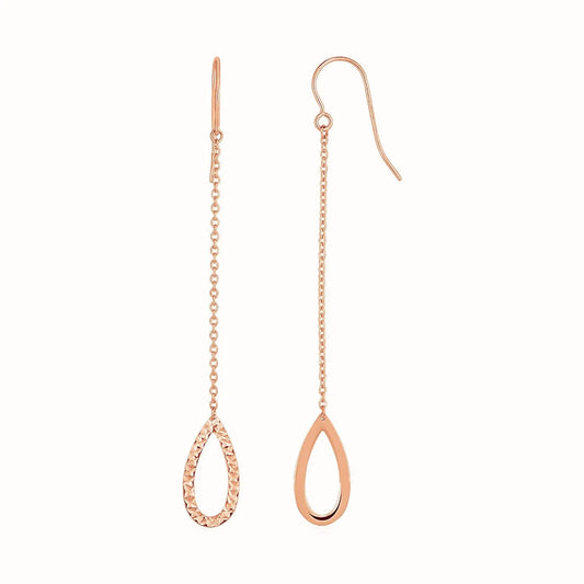 Textured Pear Shaped Long Drop Earrings in 14k Rose Gold RCJ