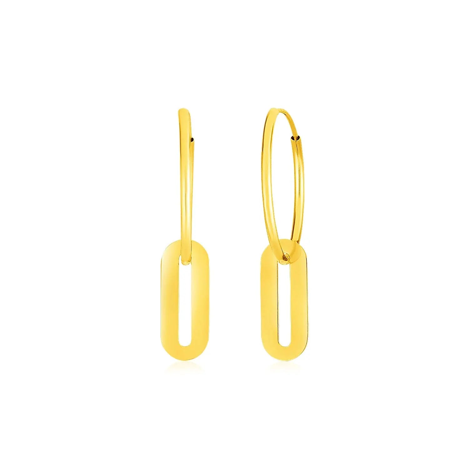 14k Yellow Gold Huggie Style Hoop Earrings with Paperclip Link Drops RCJ