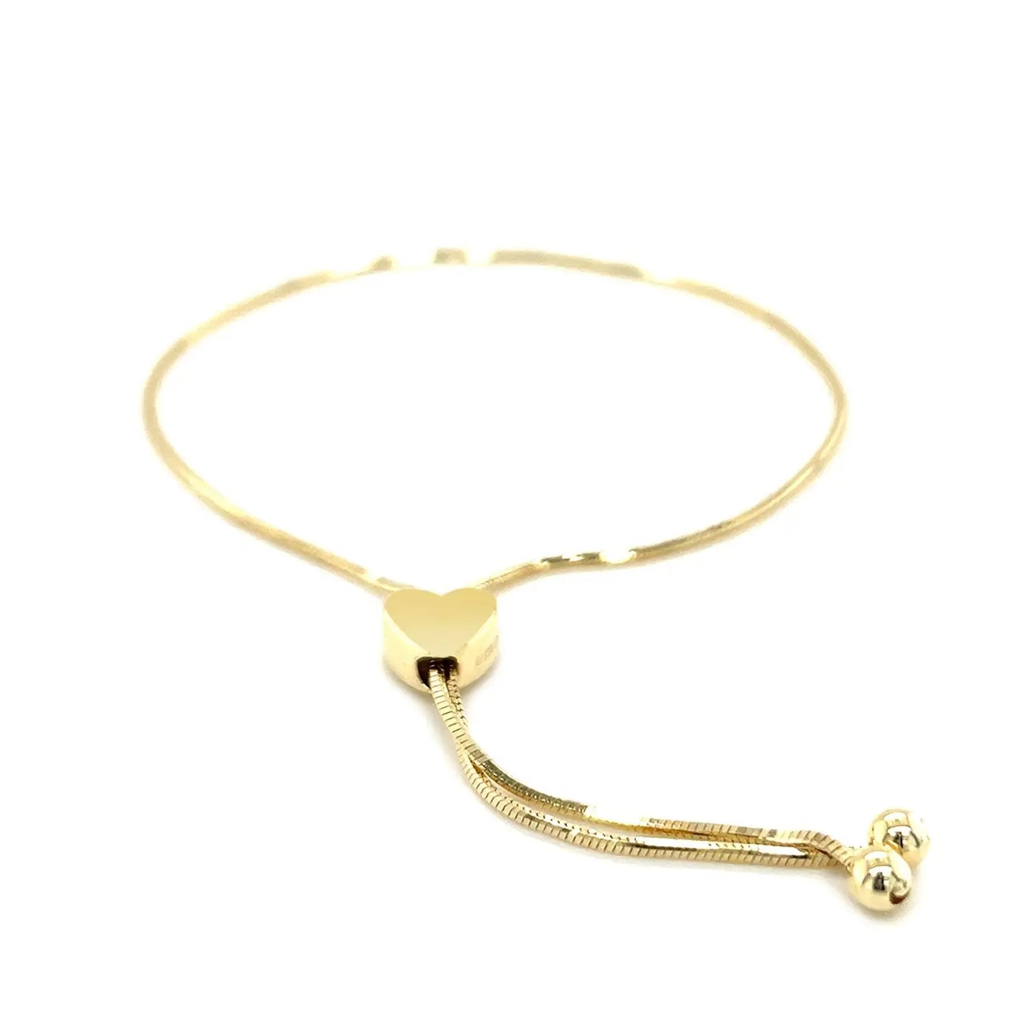 14k Yellow Gold Adjustable Lariat Style Heart Motif Bracelet (1.00 mm) RCJ