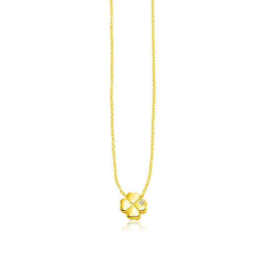 14k Yellow Gold Polished Four Leaf Clover Necklace with Diamond RCJ