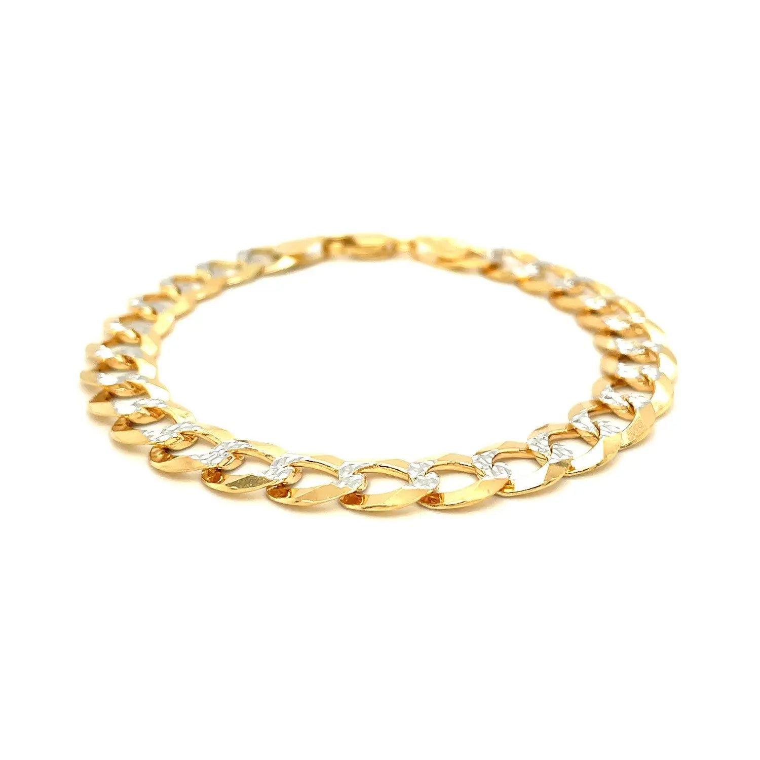 14k Two Tone Gold Pave Curb Bracelet (9.70 mm)Monde Trend