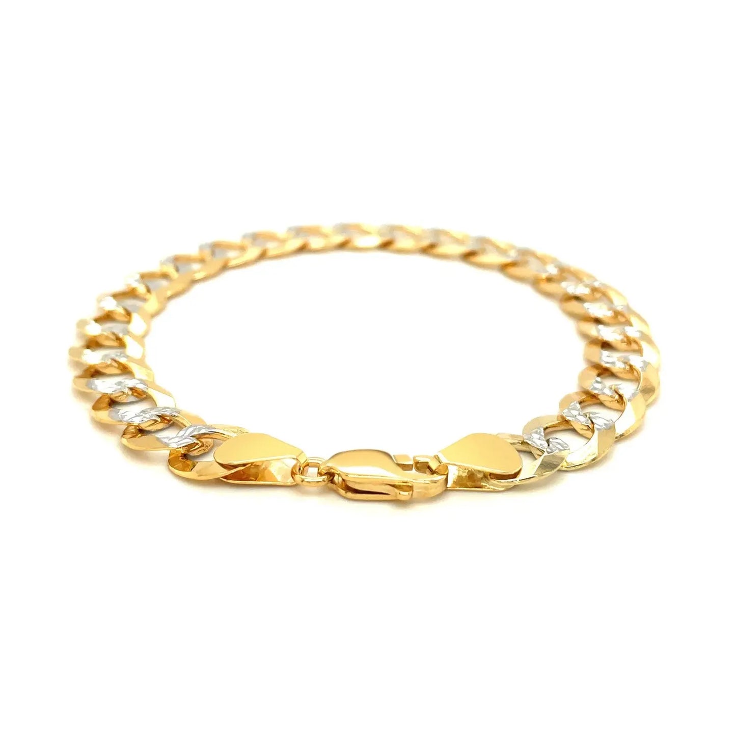 14k Two Tone Gold Pave Curb Bracelet (9.70 mm)Monde Trend