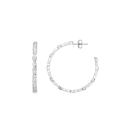 Sterling Silver Hoop Earrings with Round and Marquise Cubic Zirconias(2x30mm) RCJ