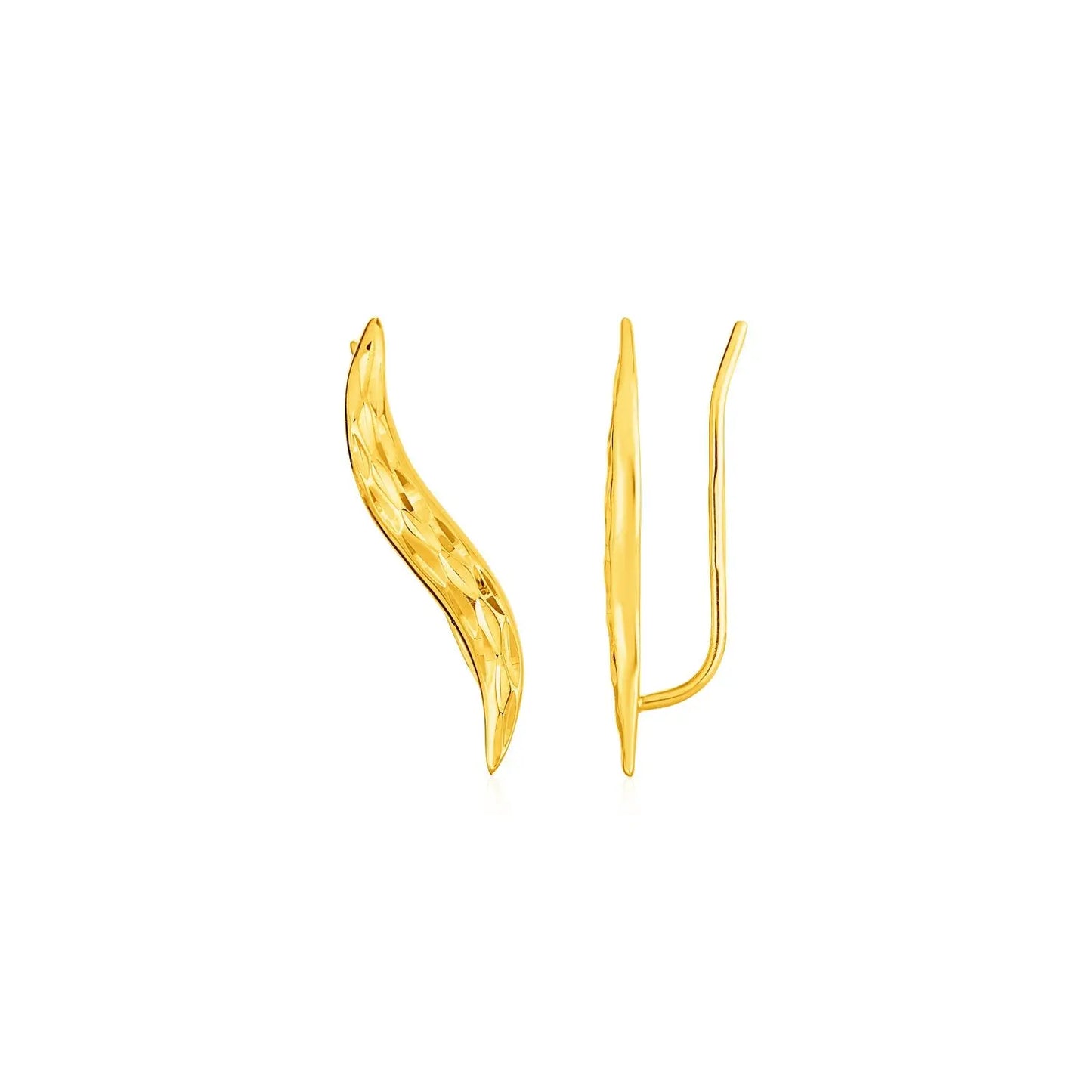 Textured Leaf Climber Earrings in 14k Yellow Gold RCJ