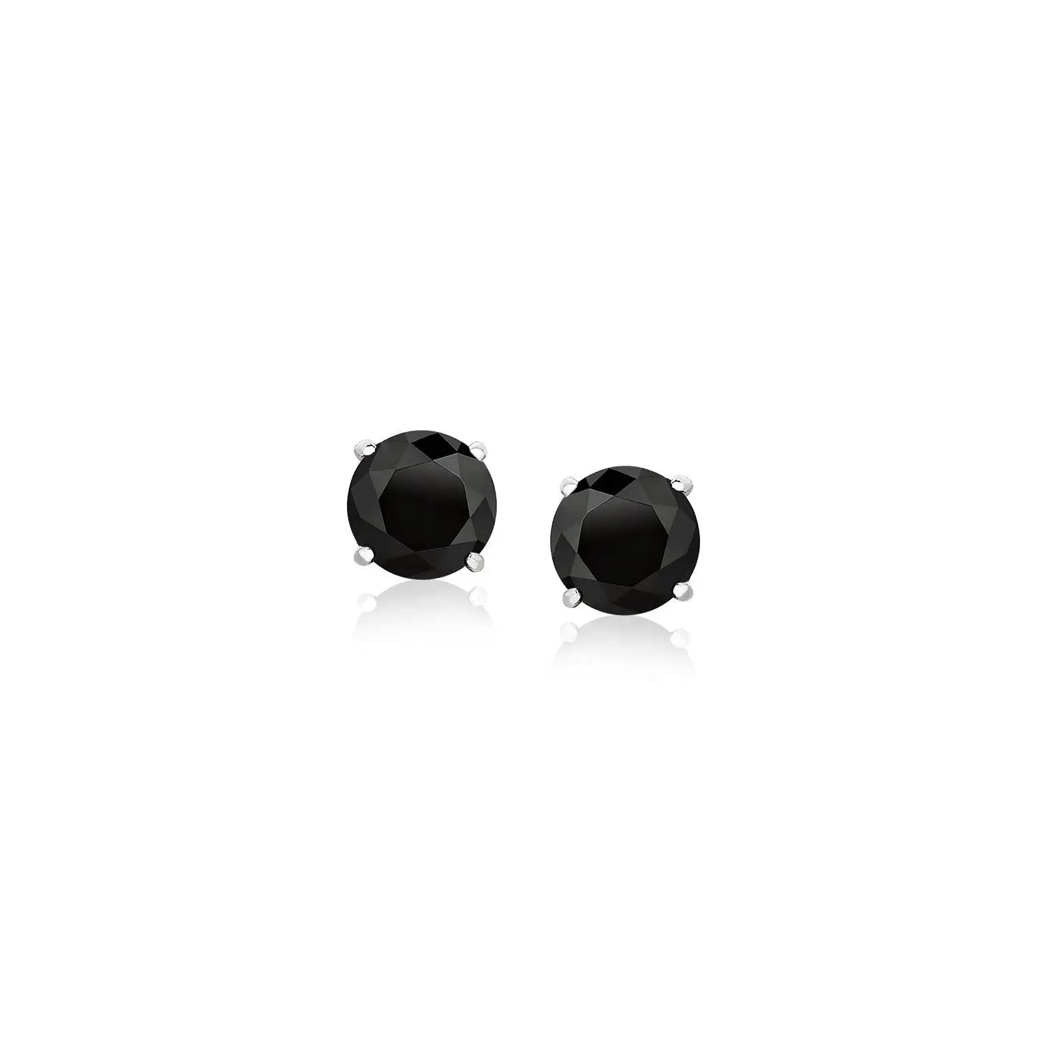 14k White Gold Stud Earrings with Black Faceted Cubic Zirconia(5mm) RCJ