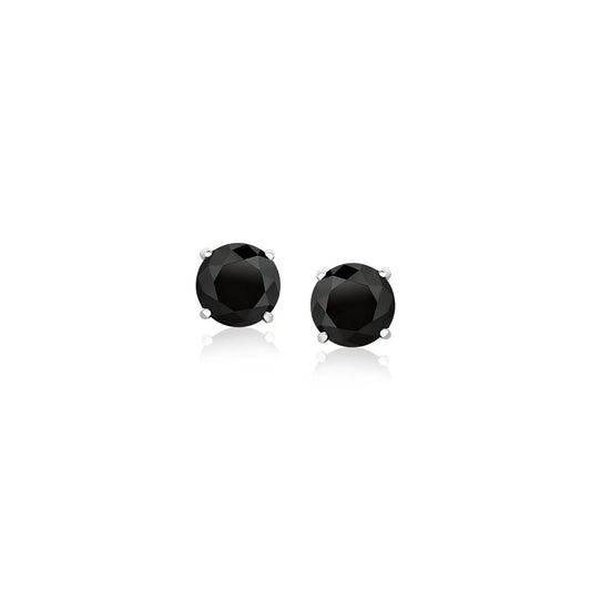 14k White Gold Stud Earrings with Black Faceted Cubic Zirconia(5mm) RCJ